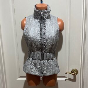 WHBM Gray Embroidered Belted Ruffle Front Vest XS $148 NWOT